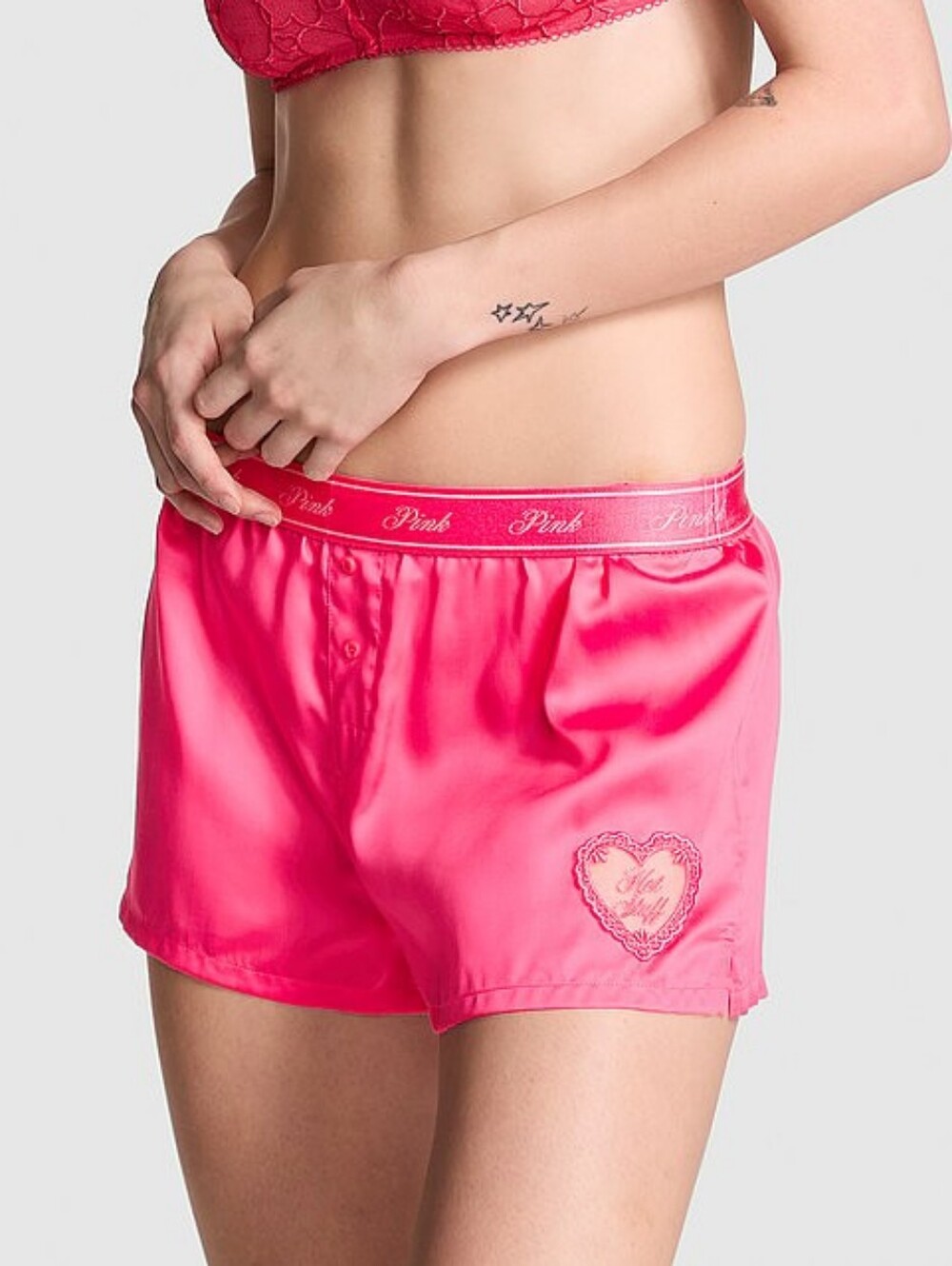 New Victoria's Secret Pink Satin Pajama Shorts Hot Stuff PJ Shorts Sz XXL